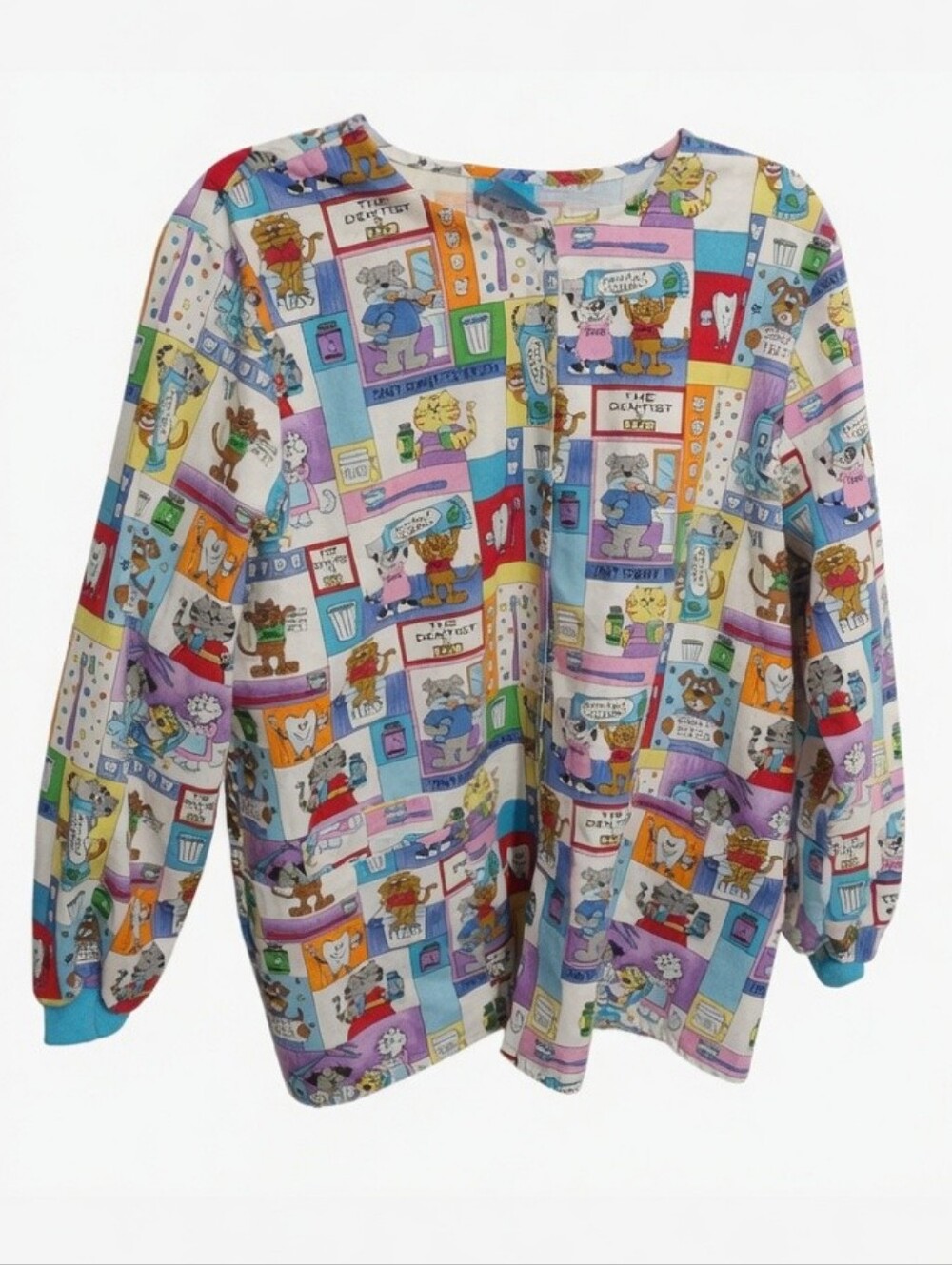 HQ Dentist Scrub Top Medium Cats Dogs Kids‎ Colorful The Dentist Is In Fun